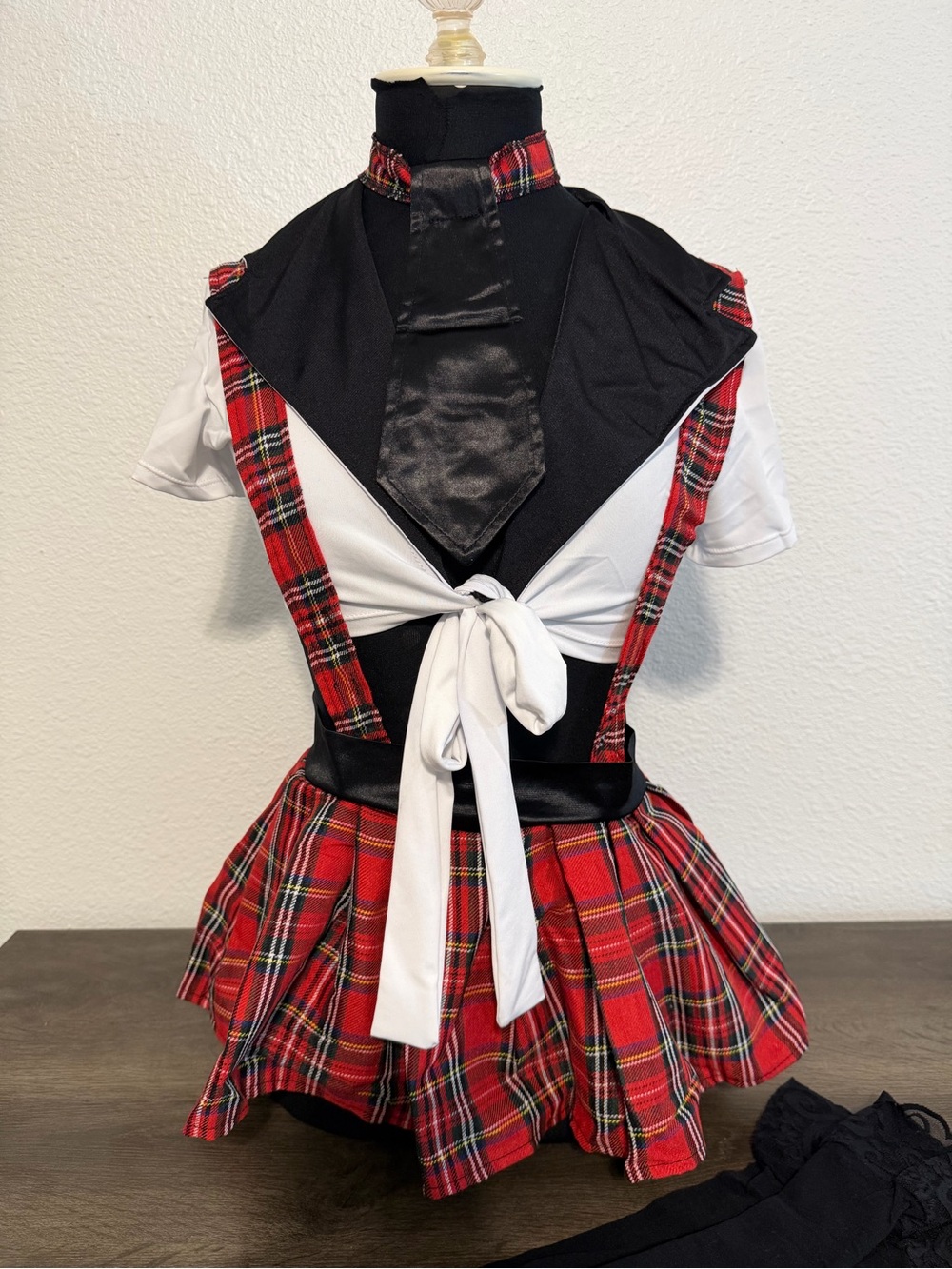 Red Plaid Schoolgirl Kids Costume with Black Accents